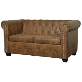 Sofá Chesterfield de 2 plazas cuero sintético marrón de vidaXL, Sofás - Ref: Foro24-243619, Precio: 427,30 €, Descuento: %
