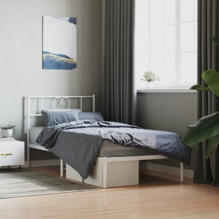 Estructura de cama de metal con cabecero blanco 107x203 cm de , Camas y somieres - Ref: Foro24-355508, Precio: 69,25 €, Descu...