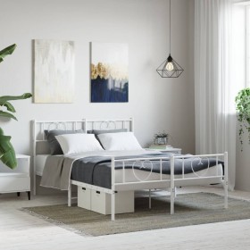 Estructura cama metal con cabecero y estribo blanco 135x190 cm de , Camas y somieres - Ref: Foro24-355529, Precio: 106,32 €, ...