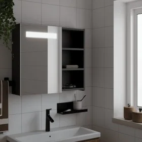 Mueble de baño con espejo y luz LED negro 60x13x52 cm de , Tocadores de baño - Ref: Foro24-357971, Precio: 88,95 €, Descuento: %