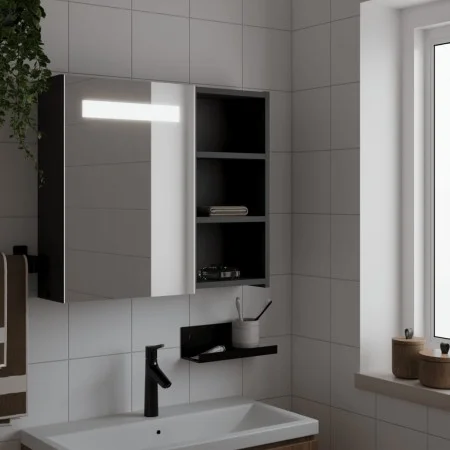 Mueble de baño con espejo y luz LED negro 60x13x52 cm de , Tocadores de baño - Ref: Foro24-357971, Precio: 88,95 €, Descuento: %
