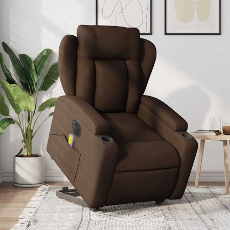 Sillón de masaje eléctrico reclinable elevable tela marrón en Sillones | Comprar online en Foru.es