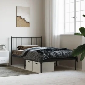 Estructura de cama con cabecero metal negro 80x200 cm de , Camas y somieres - Ref: Foro24-352471, Precio: 60,50 €, Descuento: %