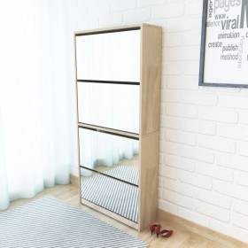 Mueble zapatero 4 compartimentos espejo color roble 63x17x134cm de vidaXL, Zapateros y organizadores de calzado - Ref: Foro24...
