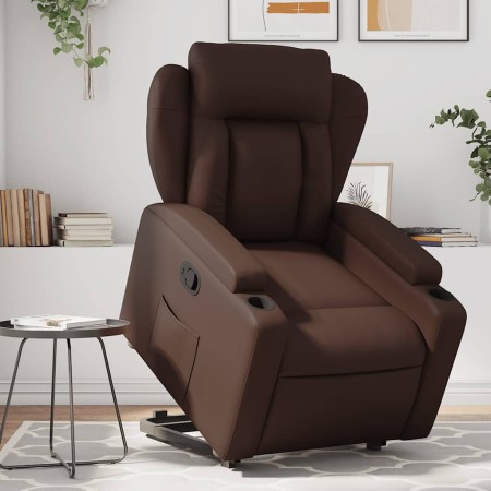 Sillón reclinable elevable cuero sintético marrón en Sillones | Comprar online en Foru.es