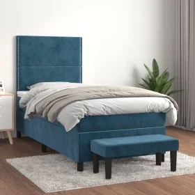 Cama box spring con colchón terciopelo azul oscuro 90x190 cm de , Camas y somieres - Ref: Foro24-3137759, Precio: 352,24 €, D...