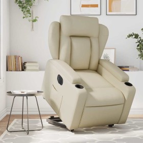 Sillón reclinable elevable eléctrico de cuero sintético crema en Sillones | Comprar online en Foru.es