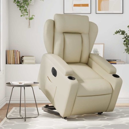 Sillón reclinable elevable eléctrico de cuero sintético crema en Sillones | Comprar online en Foru.es