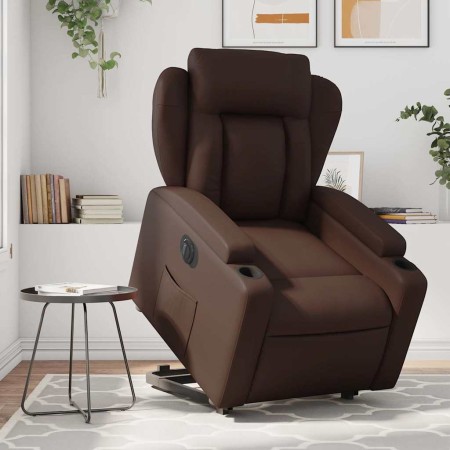 Sillón reclinable elevable eléctrico de cuero sintético marrón en Sillones | Comprar online en Foru.es