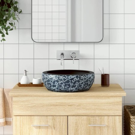 Lavabo sobre encimera redondo cerámica negro y azul Φ41x14 cm de , Lavabos - Ref: Foro24-155065, Precio: 106,53 €, Descuento: %