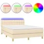 Box spring bed with mattress and LED cream fabric 140x200 cm by , Beds and slatted bases - Ref: Foro24-3134042, Price: 439,75...