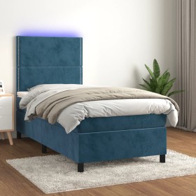 Cama box spring colchón y LED terciopelo azul oscuro 90x190 cm de , Camas y somieres - Ref: Foro24-3136039, Precio: 320,43 €,...