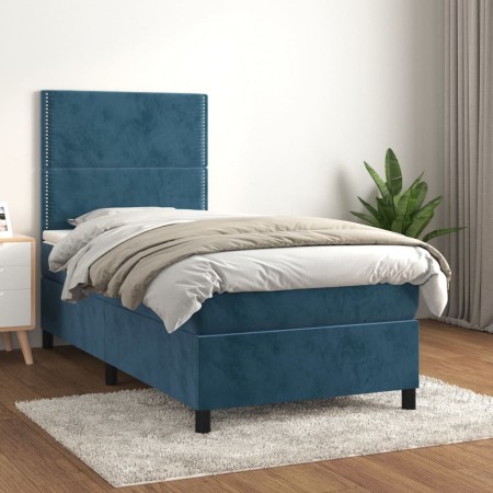 Cama box spring con colchón terciopelo azul oscuro 90x190 cm de , Camas y somieres - Ref: Foro24-3142939, Precio: 314,68 €, D...
