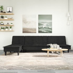 Sofá cama en forma de L terciopelo negro 255x140x70 cm de , Sofás - Ref: Foro24-3157263, Precio: 421,94 €, Descuento: %