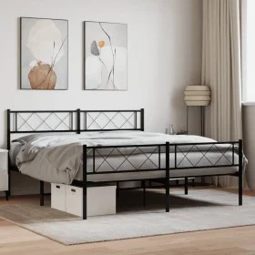 Black metal headboard and footboard bed frame 120x200 cm by , Beds and slatted bases - Ref: Foro24-372293, Price: 100,45 €, D...