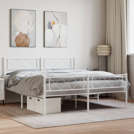 Estructura cama metal con cabecero y estribo blanco 120x200 cm de , Camas y somieres - Ref: Foro24-372342, Precio: 86,78 €, D...