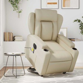 Sillón de masaje elevable eléctrico cuero sintético crema en Sillones | Comprar online en Foru.es