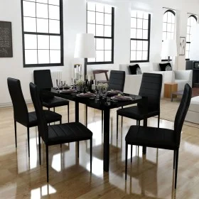 Conjunto de mesa de comedor siete piezas negro de vidaXL, muebles para cocinas y comedores - Ref: Foro24-242987, Precio: 277,...