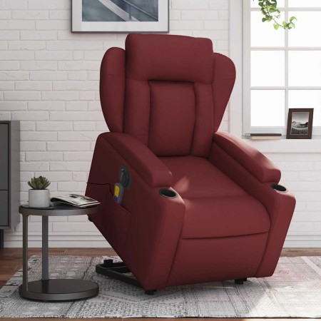 Sillón de masaje elevable eléctrico cuero artificial rojo tinto en Sillones | Comprar online en Foru.es