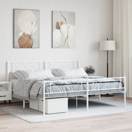 Estructura cama metal con cabecero y pie cama blanco 193x203 cm de , Camas y somieres - Ref: Foro24-372350, Precio: 117,29 €,...