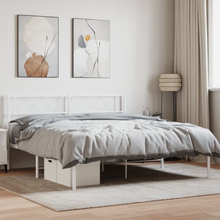 Estructura de cama con cabecero metal blanca 140x200 cm de , Camas y somieres - Ref: Foro24-372327, Precio: 92,69 €, Descuent...