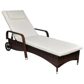 Lounger with cushion and 2 brown synthetic rattan wheels by vidaXL, Loungers - Ref: Foro24-42476, Price: 200,09 €, Discount: %