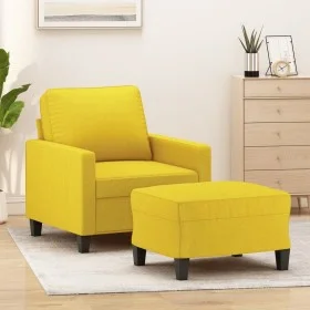 Sillón con taburete tela amarillo claro 60 cm de , Sofás - Ref: Foro24-3201034, Precio: 180,86 €, Descuento: %