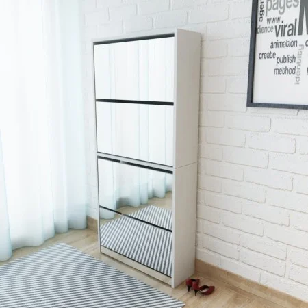 Mueble zapatero 4 compartimentos espejo blanco 63x17x134 cm de vidaXL, Zapateros y organizadores de calzado - Ref: Foro24-273...