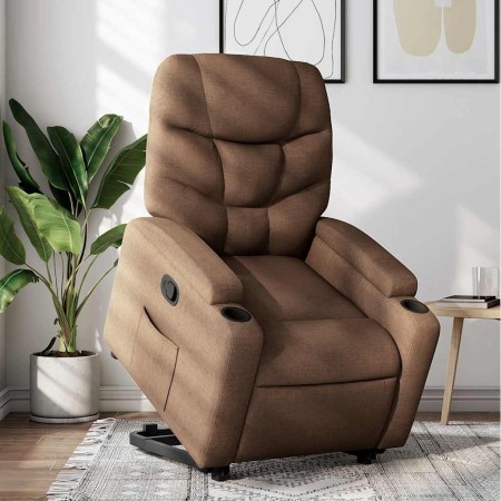 Sillón reclinable elevable de tela marrón en Sillones | Comprar online en Foru.es