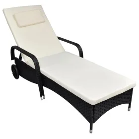 Tumbona con cojín y ruedas ratán sintético negra de vidaXL, Tumbonas - Ref: Foro24-42475, Precio: 146,47 €, Descuento: %