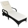 Tumbona con cojín y ruedas ratán sintético negra de vidaXL, Tumbonas - Ref: Foro24-42475, Precio: 146,47 €, Descuento: %