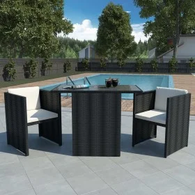 Mesa y sillas bistró jardín 3 pzas y cojines poli ratán negro de vidaXL, Conjuntos de jardín - Ref: Foro24-42484, Precio: 263...