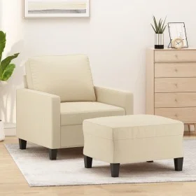 Sillón con taburete tela crema 60 cm de , Sofás - Ref: Foro24-3201031, Precio: 207,62 €, Descuento: %