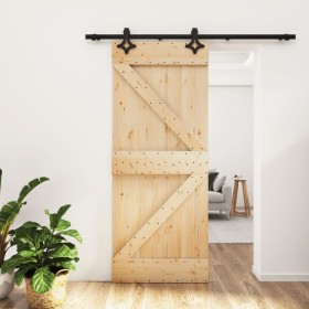 Puerta corredera con herrajes madera maciza de pino 85x210 cm de , Puertas - Ref: Foro24-3203137, Precio: 185,88 €, Descuento: %