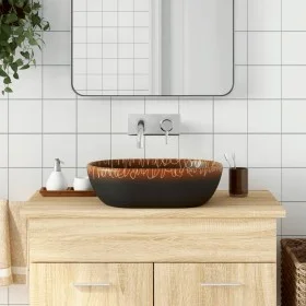 Lavabo sobre encimera ovalado cerámica negro naranja 47x33x13cm de , Lavabos - Ref: Foro24-155069, Precio: 103,29 €, Descuent...