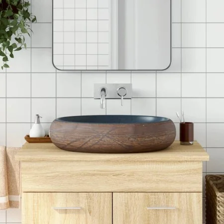Brown and blue ceramic oval countertop sink 59x40x15cm by , Sinks - Ref: Foro24-155081, Price: 136,84 €, Discount: %