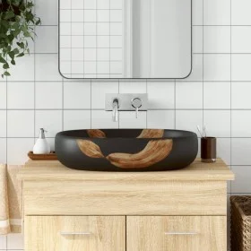 Ovales Aufsatzwaschbecken aus schwarzer Keramik, 59 x 40 x 14 cm von , Sinkt - Ref: Foro24-155106, Preis: 136,58 €, Rabatt: %