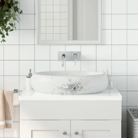 White ceramic oval countertop washbasin 59x40x15 cm by , Sinks - Ref: Foro24-155110, Price: 156,40 €, Discount: %