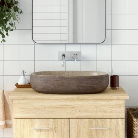 Lavabo sobre encimera ovalado cerámica arena marrón 59x40x14 cm de , Lavabos - Ref: Foro24-155104, Precio: 157,97 €, Descuent...