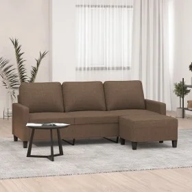 Sofá de 3 plazas con taburete de tela marrón 180 cm de , Sofás - Ref: Foro24-3201040, Precio: 346,97 €, Descuento: %