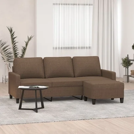 Sofá de 3 plazas con taburete de tela marrón 180 cm de , Sofás - Ref: Foro24-3201040, Precio: 346,97 €, Descuento: %