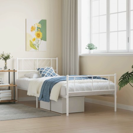 Estructura cama metal con cabecero y pie cama blanca 90x200 cm de , Camas y somieres - Ref: Foro24-372239, Precio: 73,37 €, D...
