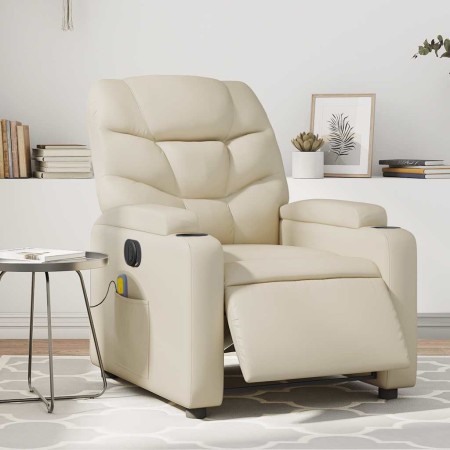 Sillón de masaje reclinable eléctrico cuero sintético crema en Sillones | Comprar online en Foru.es