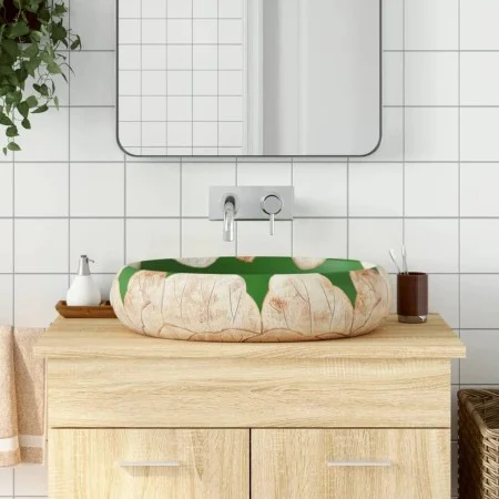Lavabo sobre encimera ovalado cerámica verde marrón 59x40x15 cm by , Sinks - Ref: Foro24-155086, Price: 150,21 €, Discount: %
