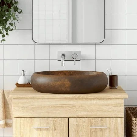 Lavabo sobre encimera ovalado cerámica marrón 59x40x15 cm de , Lavabos - Ref: Foro24-155084, Precio: 209,57 €, Descuento: %