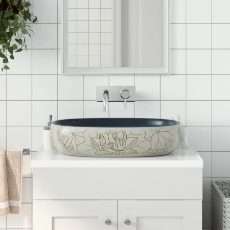 Lavabo sobre encimera ovalado cerámica arena y azul 59x40x14 cm by , Sinks - Ref: Foro24-155099, Price: 154,78 €, Discount: %