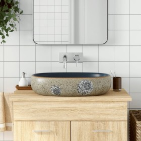 Lavabo sobre encimera ovalado arena y azul cerámica 59x40x14 cm de , Lavabos - Ref: Foro24-155103, Precio: 148,58 €, Descuent...