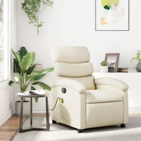 Sillón reclinable de masaje cuero sintético crema de , Sillones - Ref: Foro24-371721, Precio: 202,38 €, Descuento: %