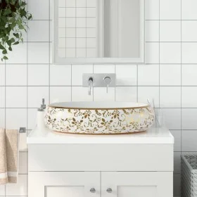 Lavabo sobre encimera ovalado cerámica blanco dorado 59x40x15cm de , Lavabos - Ref: Foro24-155111, Precio: 182,90 €, Descuent...