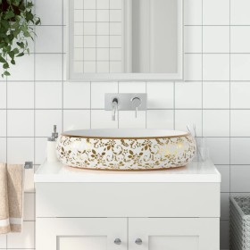 Lavabo sobre encimera ovalado cerámica blanco dorado 59x40x15cm de , Lavabos - Ref: Foro24-155111, Precio: 175,22 €, Descuent...